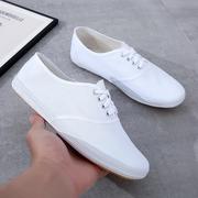 白色男款系带帆布鞋防滑软底低帮表演运动鞋休闲小白鞋透气体操鞋