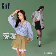 Gap男女装2024夏季纯棉logo条纹长袖衬衫宽松廓形上衣461250