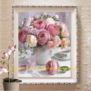 印花植物花卉纯棉十字绣套件客厅卧室餐厅简约唯美花瓶玫瑰花