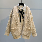 香港潮牌2023蝙蝠袖毛衣韩版菱形针织开衫女宽松时尚显瘦外套