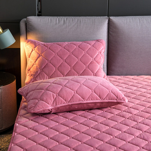 水晶绒夹棉枕套，一对加厚绗缝冬季保暖网红枕，头套48*74cm