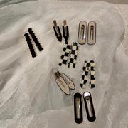黑白棋盘格子发夹女复古亚克力气质刘海夹发卡边夹鸭嘴夹韩系定制