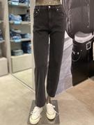 CK Jeans韩国24春J223389女百搭宽松直筒阔腿黑色休闲牛仔裤