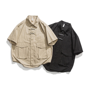BENT IDEA夏季山系解构设计工装短袖衬衫男女款潮牌宽松日系衬衣