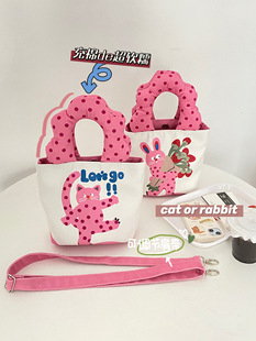 设计师原创粉色波点猫斜挎包水桶，包单肩包帆布包手提包可定制