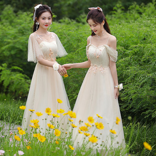 伴娘服2023夏季仙气质显瘦结婚姐妹团伴娘，裙平时可穿长款礼服