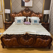 欧式实木真皮床 高档奢华美式复古双人床 婚床 太子床 卧室家具