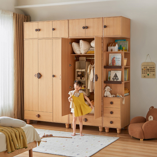 林氏木业儿童衣柜家居卧室，衣橱书柜一体家用收纳储物组合柜子