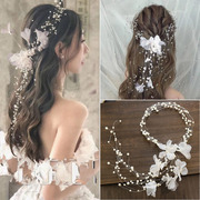 新娘头饰韩式超仙甜美手工珍珠，头花耳环套装结婚纱，礼服造型配饰