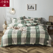 色织水洗棉床上四件套简约北欧风，素色活性纯全棉日式床单床笠款式