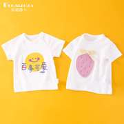 女童夏季短袖t恤纯棉圆领，上衣女宝宝洋气打底衫，1岁婴儿半袖体恤粉