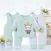 婴儿棉衣三件套加厚保暖秋冬装3新生儿，衣服纯棉宝宝棉衣套装6个月