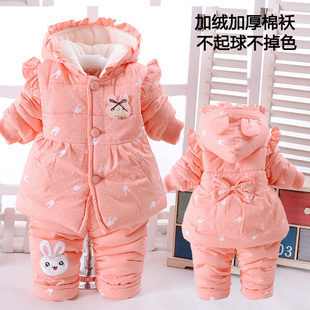 小女童秋冬套装0-1-2-3岁女宝宝婴幼儿，冬天加绒加厚棉袄衣服卡通