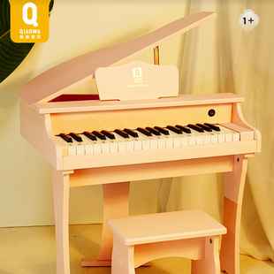 俏娃宝贝儿童三角钢琴玩具电子琴女孩可弹奏初学宝宝木质生日礼物
