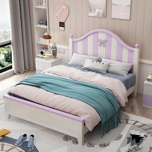 儿童床1.5米女孩单人床卧室公主，床欧式粉红色，儿童房家具组合套装