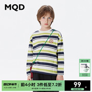 MQD童装儿童纯棉长袖T恤24春季男女同款彩色条纹打底衫上衣