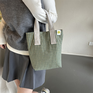 手工布包日韩格子手提袋，原创小众设计竖款方形，小伞手机收纳包