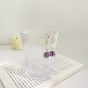银针法式复古温柔耳饰小众气质紫色珍珠琉璃花朵植物耳环耳夹