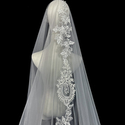 新娘结婚主婚纱头纱，超仙森系蕾丝长款拖尾头纱，韩式婚礼头纱配饰