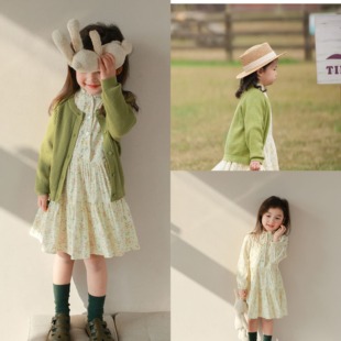 中大童女装秋季套装，女童小香风外套连衣裙洋气，两件套韩系裙子开衫
