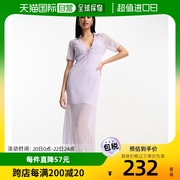 香港直邮潮奢asos女士设计雪纺，短袖领灰白色，淡紫色中长连衣裙