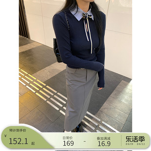 王少女的店灰色西装直筒半身裙2024春夏高腰显瘦开叉长款裙子