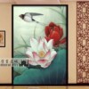 荷花燕子工笔国画墙布莲花水墨画壁纸中式玄关客厅背景墙纸壁画