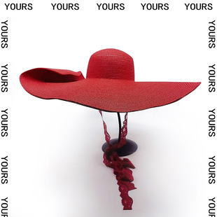 23cm超大帽檐红色草帽稀有颜色，可折叠小岛度假造型婚纱摄影帽