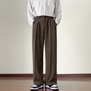 日系垂感裤子男士春秋季韩版潮流复古咖色西装裤，宽松直筒休闲西裤