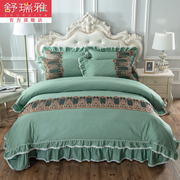 舒瑞雅夹棉绗缝床盖四件套蕾丝床罩样板房床欧式铺盖床上用品