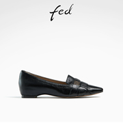 fed真皮单鞋，春季女鞋内增高平底鞋，黑色小皮鞋女款d0306-zf113