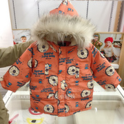 韩国中小童装 冬男女童宝保暖橘色洋气连帽棉服 洋气棉衣B7