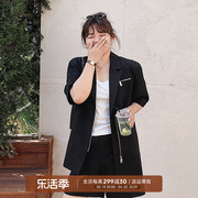 小俪大码黑色小西装外套，女2022夏薄款休闲宽松垂感短袖西服上衣