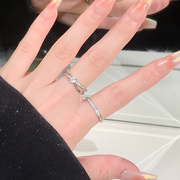 闪钻交织开口戒指女小众设计高级感锆石，玫瑰金戒指素圈尾戒指环女