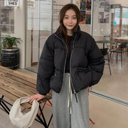 TG韩系简约黑色短款面包服90白鸭绒羽绒服女2023冬装保暖外套