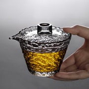 锤纹玻璃盖碗茶杯家用大容量功夫泡茶碗单个加厚耐热敬茶碗手抓壶