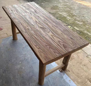 老榆木茶桌实木餐桌复古长桌简约办公书桌原木吧台民宿实木板定制