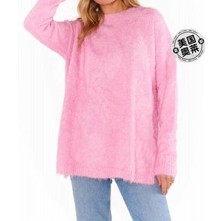 showmeyourmumu粉色毛绒，针织篝火毛衣，-粉色毛绒针织美国
