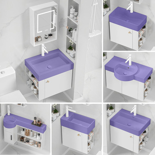 小户型挂墙式实木浴室柜紫色洗漱台面盆迷你洗手池洗手槽水盆水池