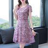 品牌蕾丝连衣裙夏天2023高档女装洋气纱网紫色，显身材裙子