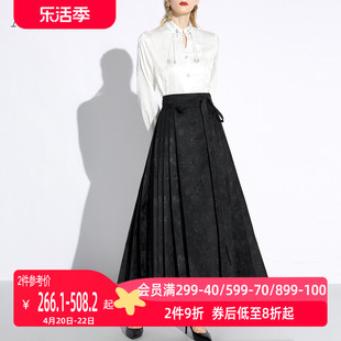 aui白色新中式上衣黑色马面裙，套装女2024春秋国风气质两件套