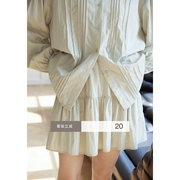 1313文艺复古春草绿休闲套装 宽松肌理捏褶衬衫+半身短裙