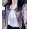 韩系穿搭紫色针织开衫，外套2024早春女装，外搭百搭宽松显瘦长袖上衣