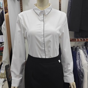 商务短袖衬衫女灰色方领长袖白衬衣职业气质工装正装工作服薄