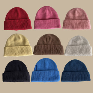 出口日本高品质100绵羊毛帽子女秋冬保暖护耳针织帽大头围显脸小