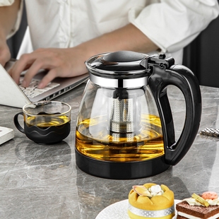 家用大容量玻璃茶壶套装茶杯，带滤网耐高温水壶泡，茶花茶壶茶具冲茶