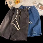 牛仔短裤男加大码加肥宽松阔腿中裤潮流复古夏季松紧腰休闲五分裤