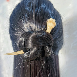 天然羊角发簪发钗中国风古典高级盘发头饰可爱猫爪造型简约时尚