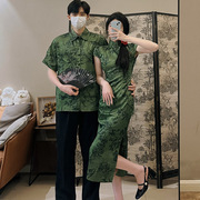 新中式情侣装夏装2024改良旗袍不一样短袖衬衫一裙一衣高级感