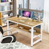简约圆角电脑桌台式家用双人办公桌简易双层写字台防撞书桌加轮子